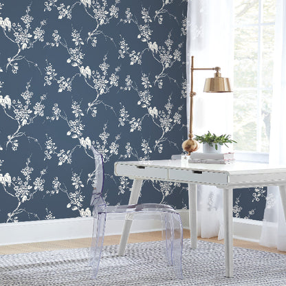 Imperial Blossoms Branch Wallpaper- Navy