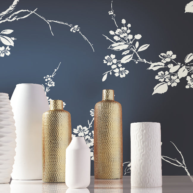 Imperial Blossoms Branch Wallpaper- Navy