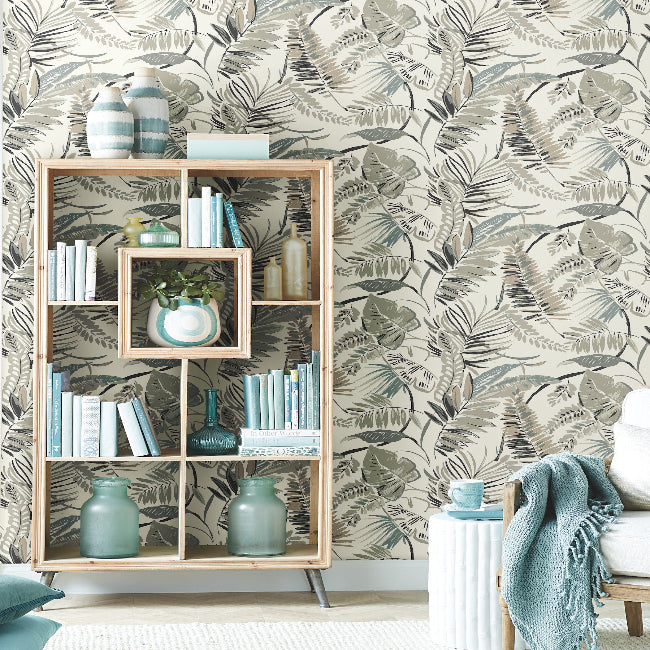 Tropical Toss Wallpaper- White/Neutrals