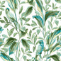 Tropical Love Birds Wallpaper- White/Aqua