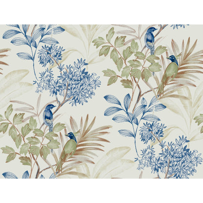 Handpainted Songbird Wallpaper- Green/Blue