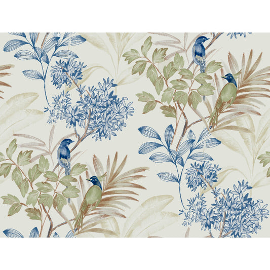 Handpainted Songbird Wallpaper- Green/Blue