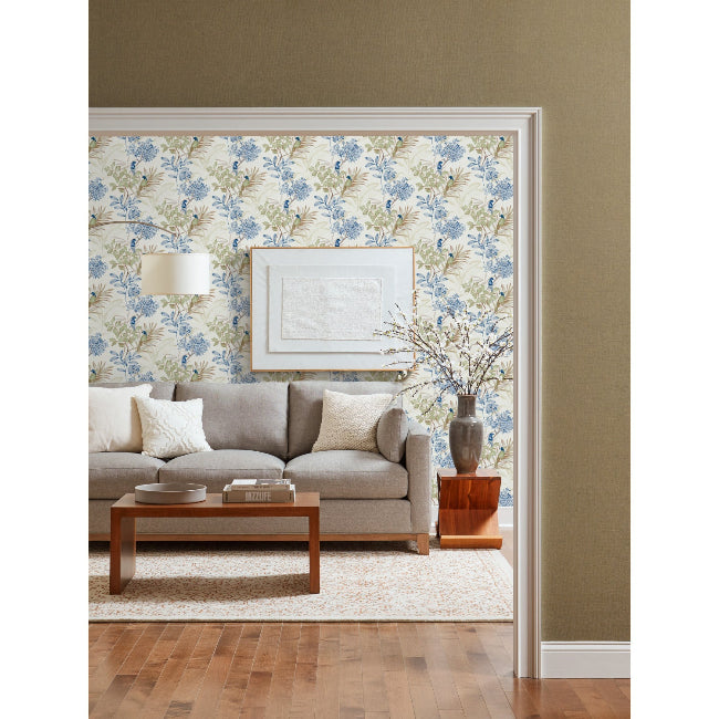 Handpainted Songbird Wallpaper- Green/Blue
