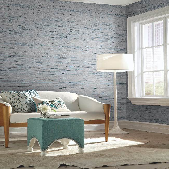 Lustrous Grasscloth Wallpaper- Light Grey/Blue