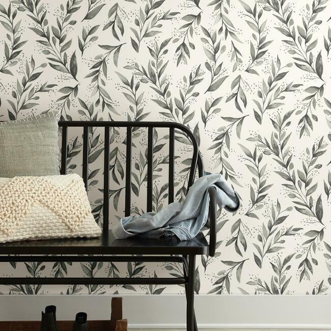 Olive Branch Wallpaper (Charcoal)