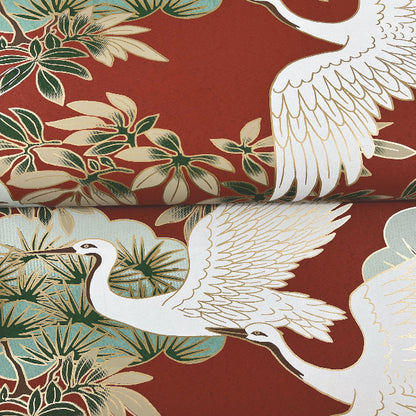 Sprig and Heron Wallpaper- Red