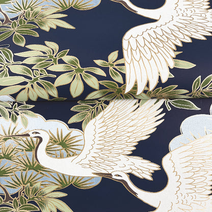 Sprig and Heron Wallpaper- Navy