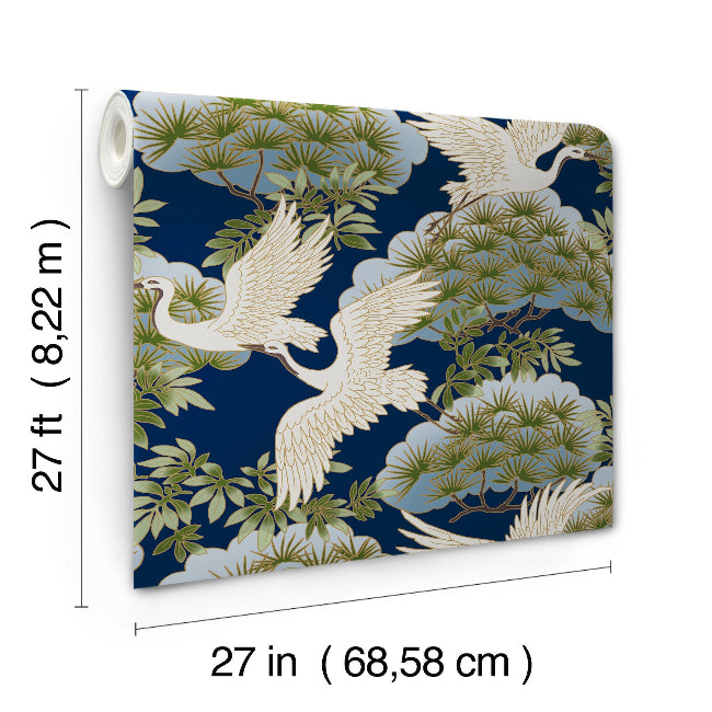 Sprig and Heron Wallpaper- Navy