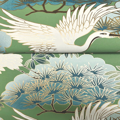 Sprig and Heron Wallpaper- Green