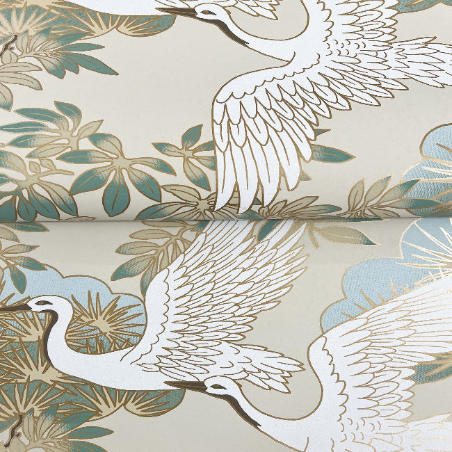 Sprig and Heron Wallpaper- Beige