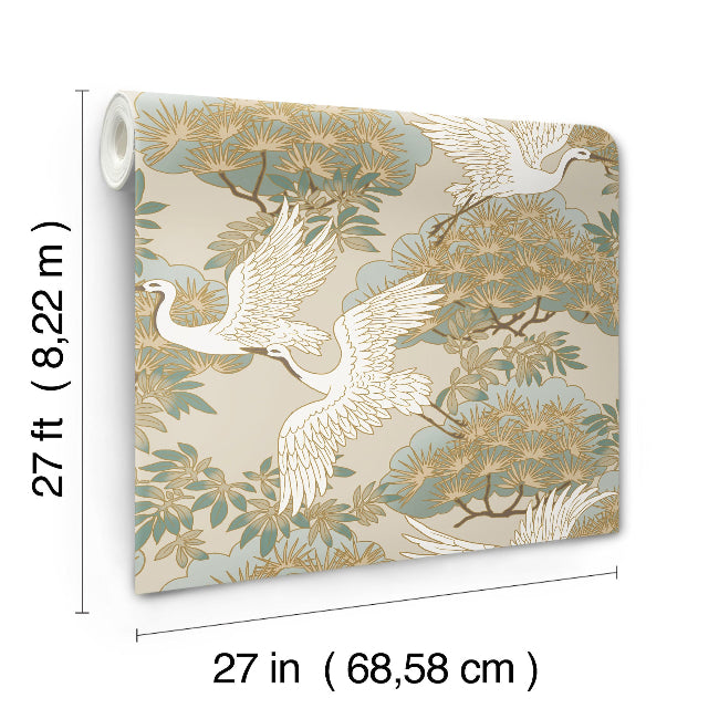 Sprig and Heron Wallpaper- Beige
