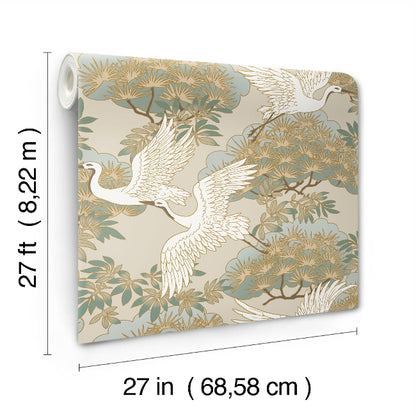 Sprig and Heron Wallpaper- Beige