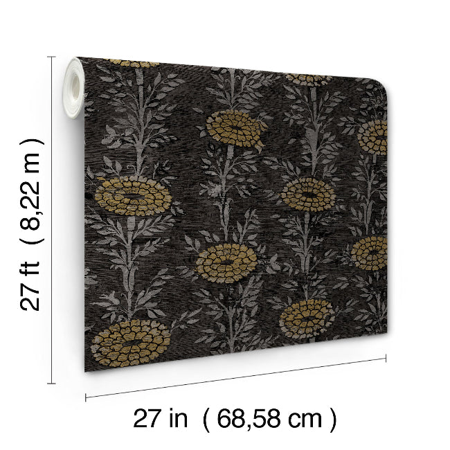 French Marigold Wallpaper- Black & Gold