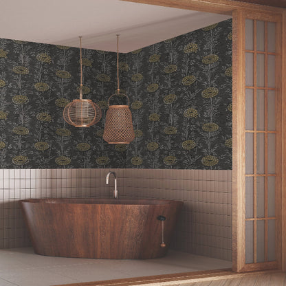 French Marigold Wallpaper- Black & Gold