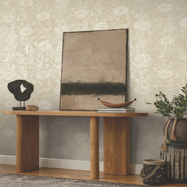 French Marigold Wallpaper- Taupe & Gold