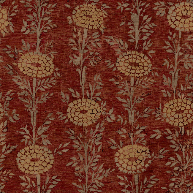 French Marigold Wallpaper- Red & Gold