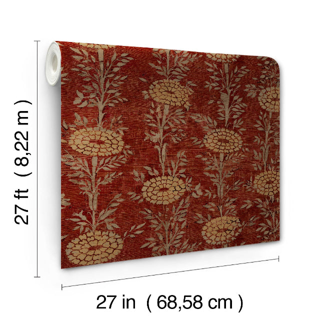French Marigold Wallpaper- Red & Gold