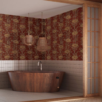 French Marigold Wallpaper- Red & Gold