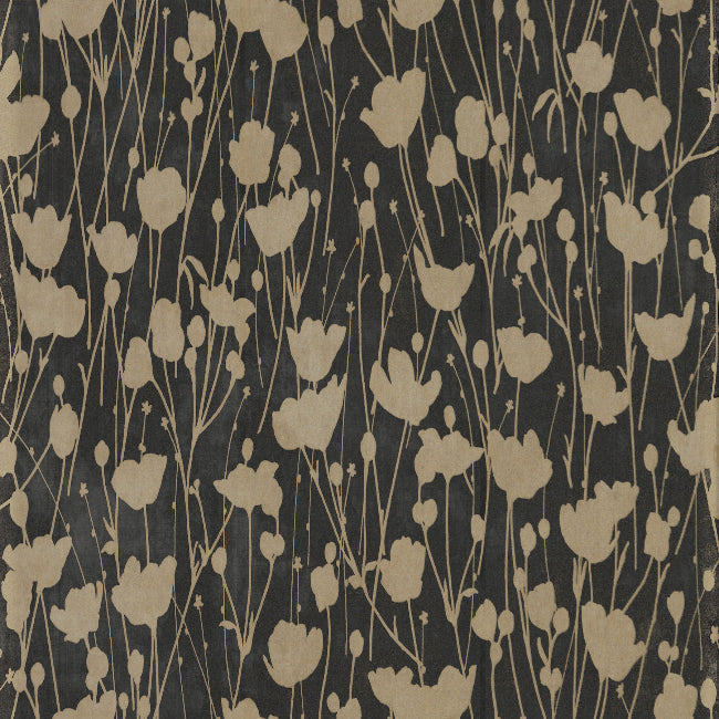 Shimmering Poppies Wallpaper- Black & Gold