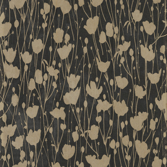 Shimmering Poppies Wallpaper- Black & Gold