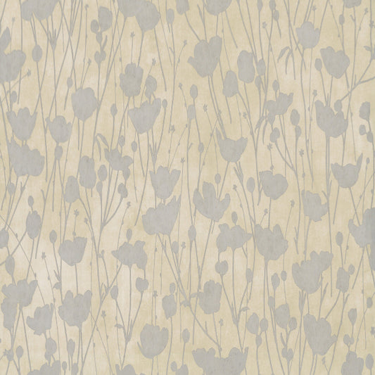 Shimmering Poppies Wallpaper- Cream & Silver