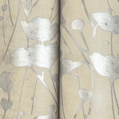 Shimmering Poppies Wallpaper- Cream & Silver