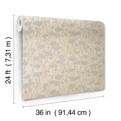 Shimmering Poppies Wallpaper- Cream & Silver