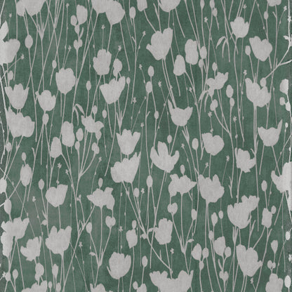 Shimmering Poppies Wallpaper- Green & Silver