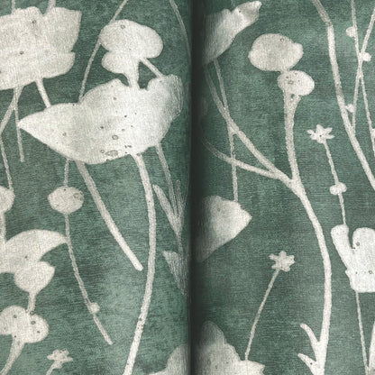 Shimmering Poppies Wallpaper- Green & Silver