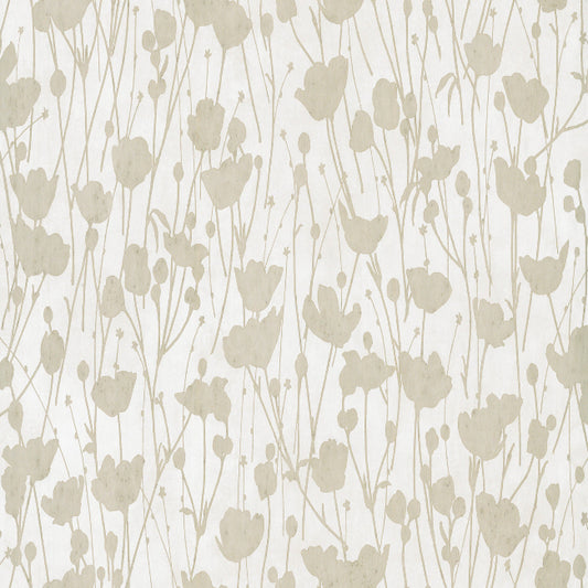 Shimmering Poppies Wallpaper- White & Gold