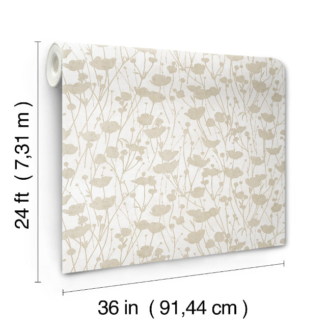 Shimmering Poppies Wallpaper- White & Gold