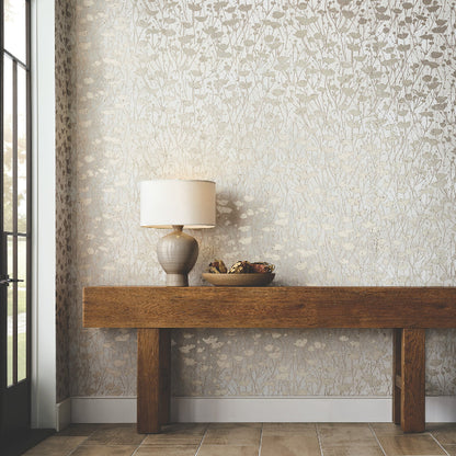 Shimmering Poppies Wallpaper- White & Gold