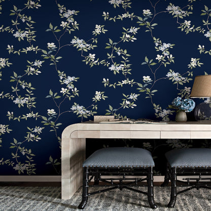 April Blossom Wallpaper- Navy