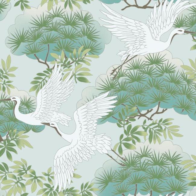 Sprig & Heron Wallpaper (Tame Teal)