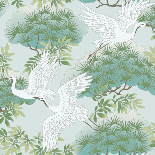 Sprig & Heron Wallpaper (Tame Teal)