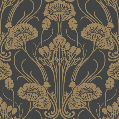 Nouveau Damask Wallpaper (Black/Gold)