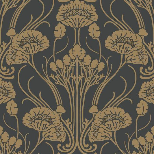 Nouveau Damask Wallpaper (Black/Gold)