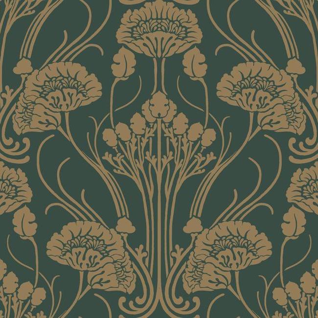 Nouveau Damask Wallpaper (Dark Emerald/Gold)