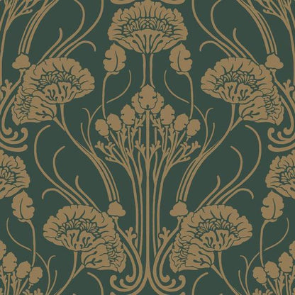 Nouveau Damask Wallpaper (Dark Emerald/Gold)