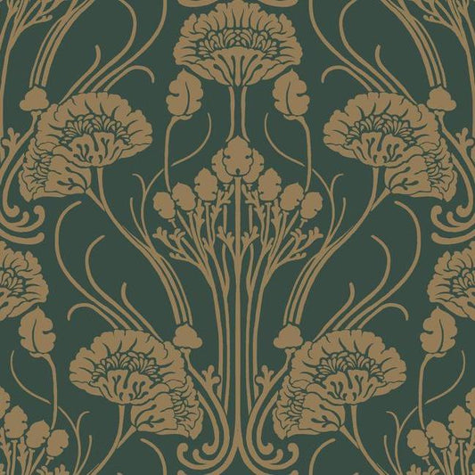 Nouveau Damask Wallpaper (Dark Emerald/Gold)