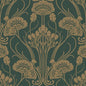 Nouveau Damask Wallpaper (Dark Emerald/Gold)