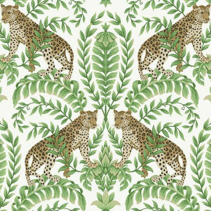Jungle Leopard Wallpaper (White/Green)