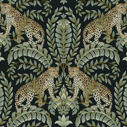 Jungle Leopard Wallpaper (Black/Green)