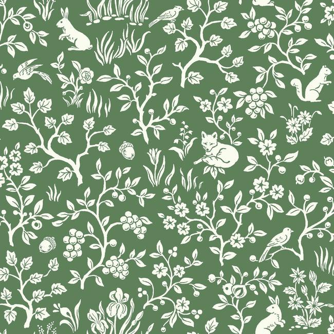 Fox & Hare Wallpaper (Forest Green )