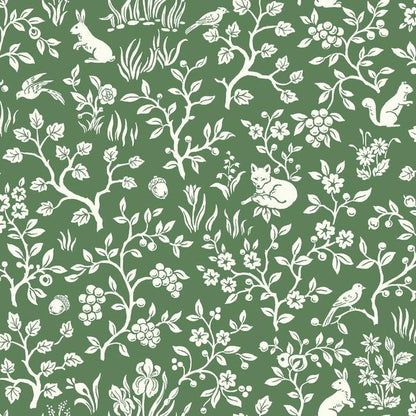Fox & Hare Wallpaper (Forest Green )